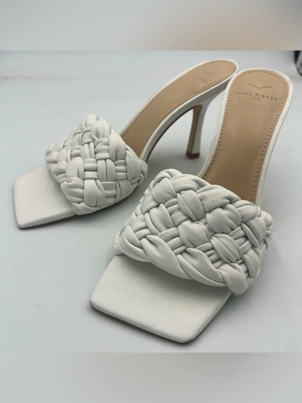 MARC FISHER LTD Draya Slide Sandal Leather Upper Textured Braided Women’s Size 8